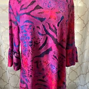Caleoas Top Womens Petite Pink Purple Pullover Top 3/4 Bell Sleeves Size PL